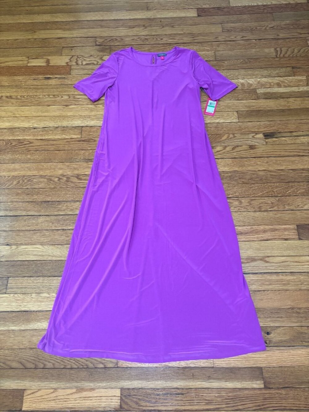 Vince Camuto Womens Maxi Dress Sz Large Purple Short Sleeve Stretch Knit NWT $69